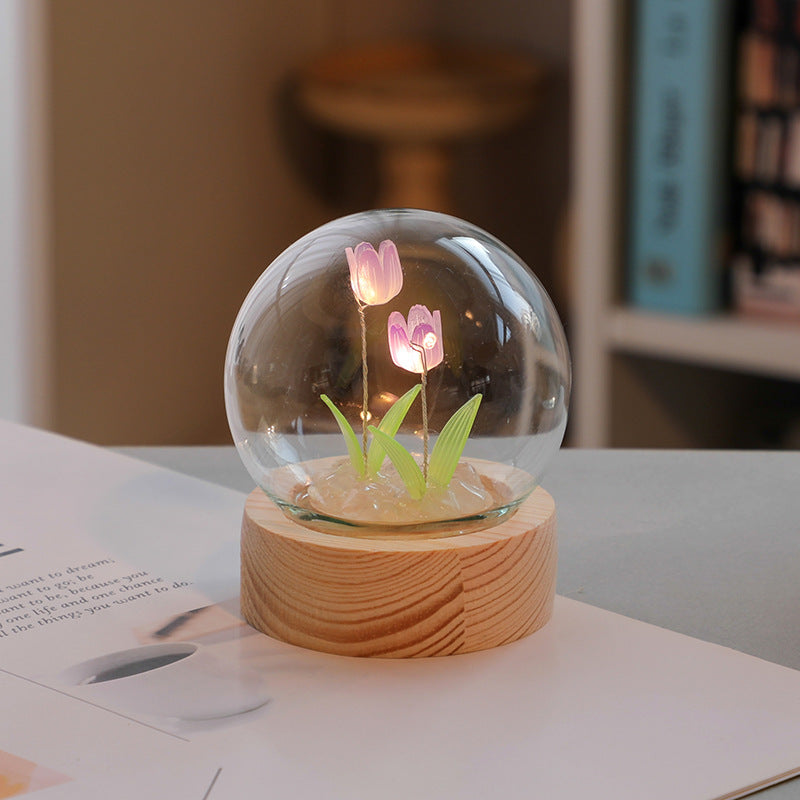 Artificial Tulip Flower LED Night Lamp – Handmade Beauty for Your Bedroom Decor