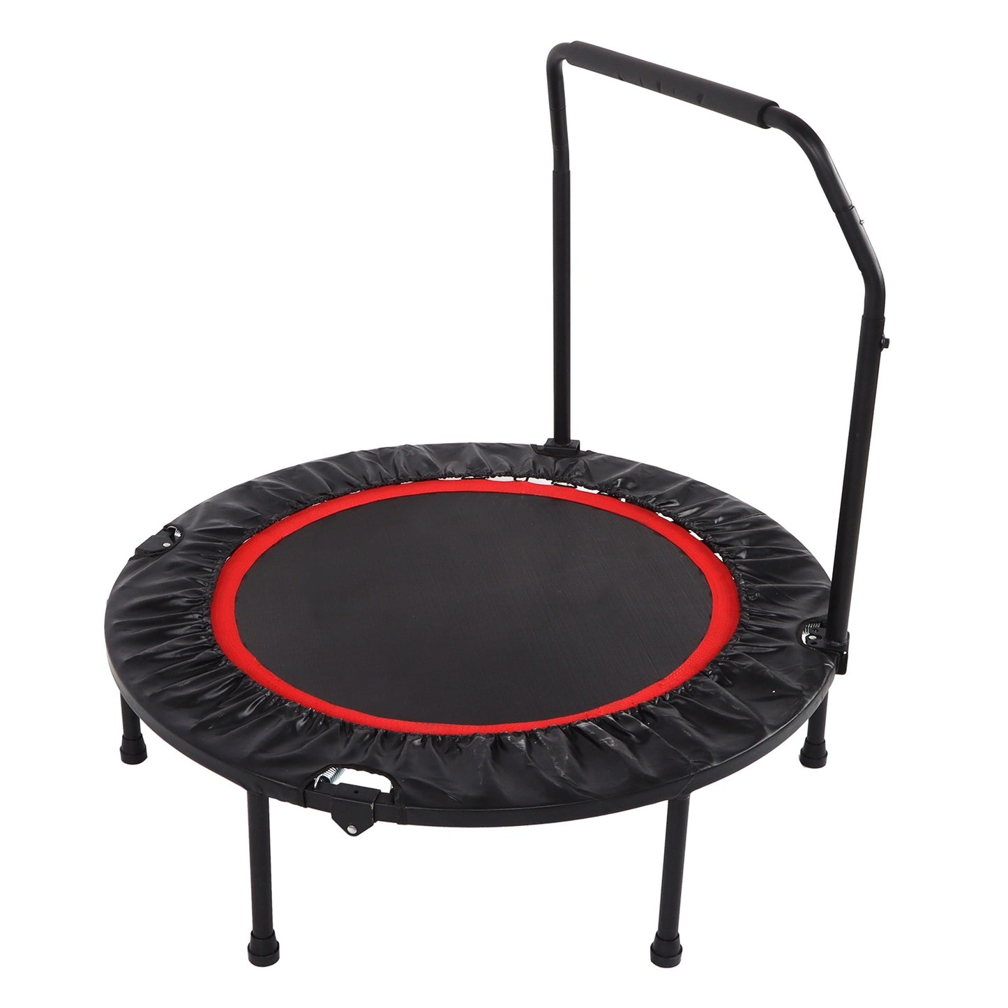 48in Folding Adult Trampoline – Fitness Rebounder with Double Adjustable Foam Armrests