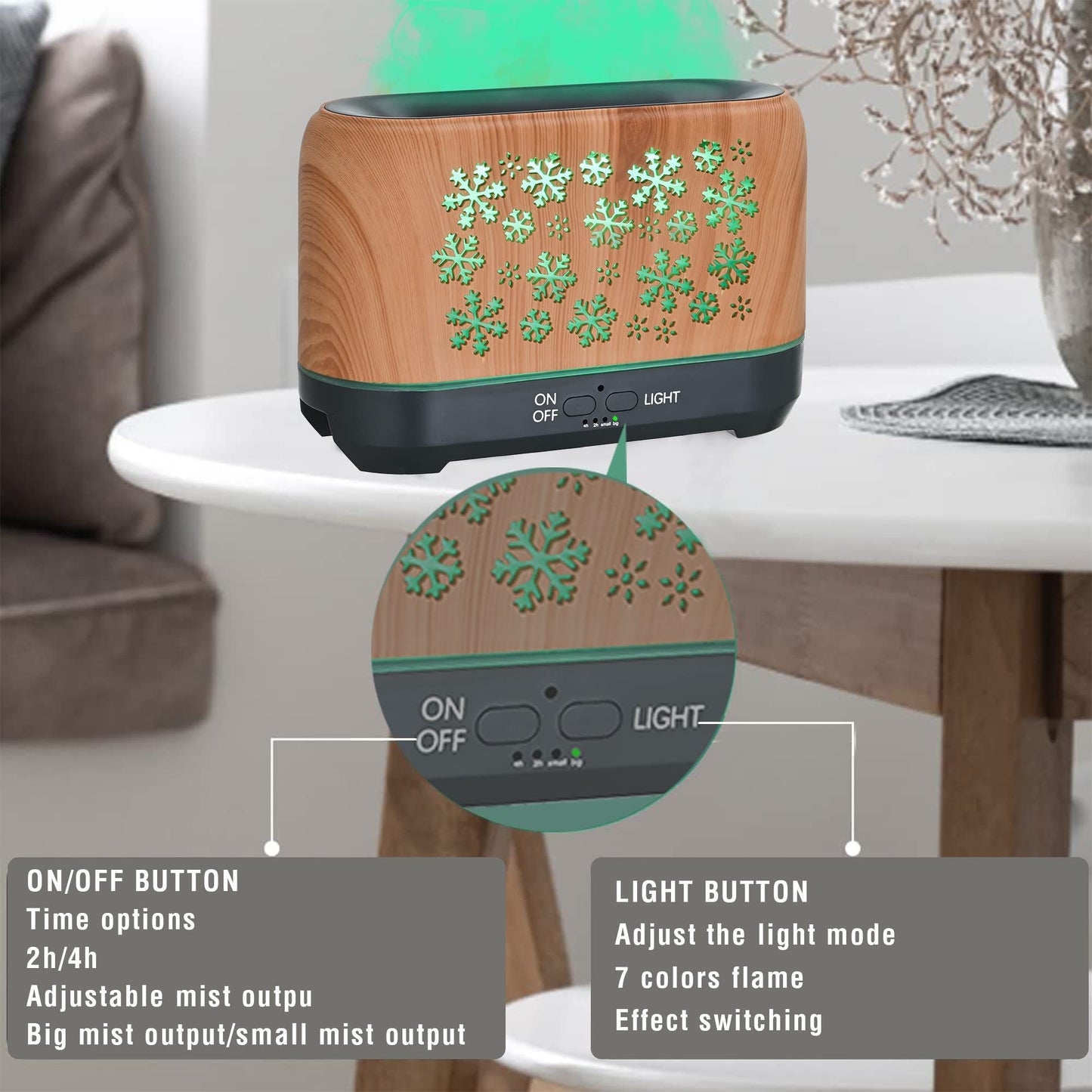 Christmas Snowflake Aromatherapy Humidifier – Colorful LED Diffuser for Home