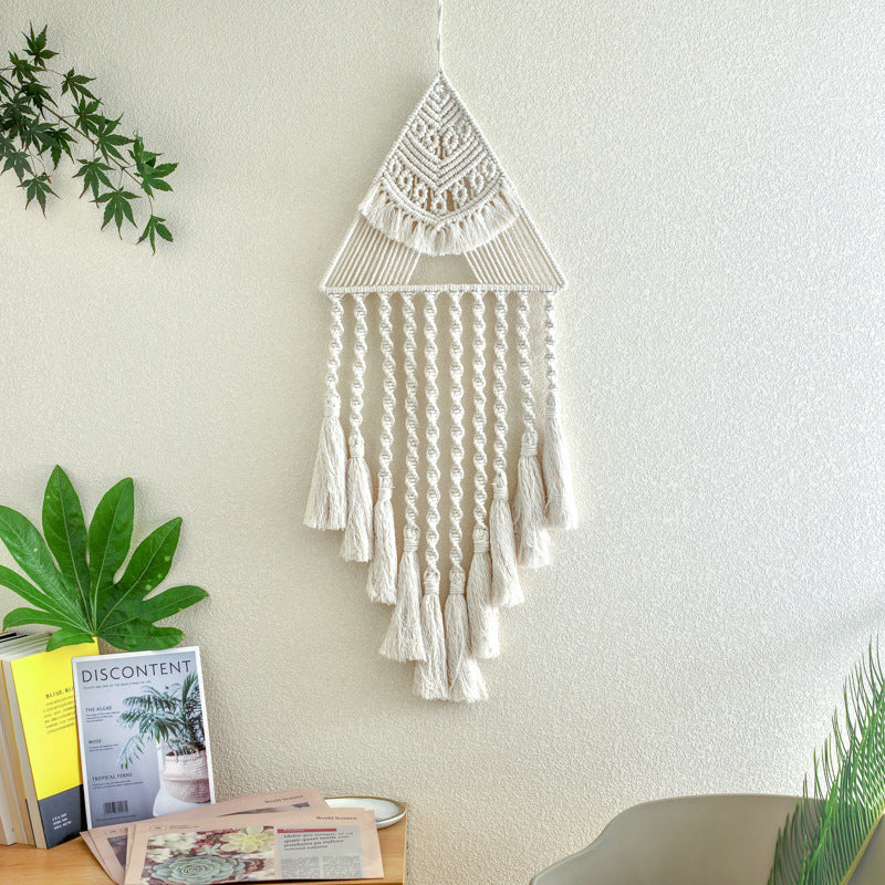 Handwoven Triangle Dream Catcher Pendant – Boho Home Decor Charm