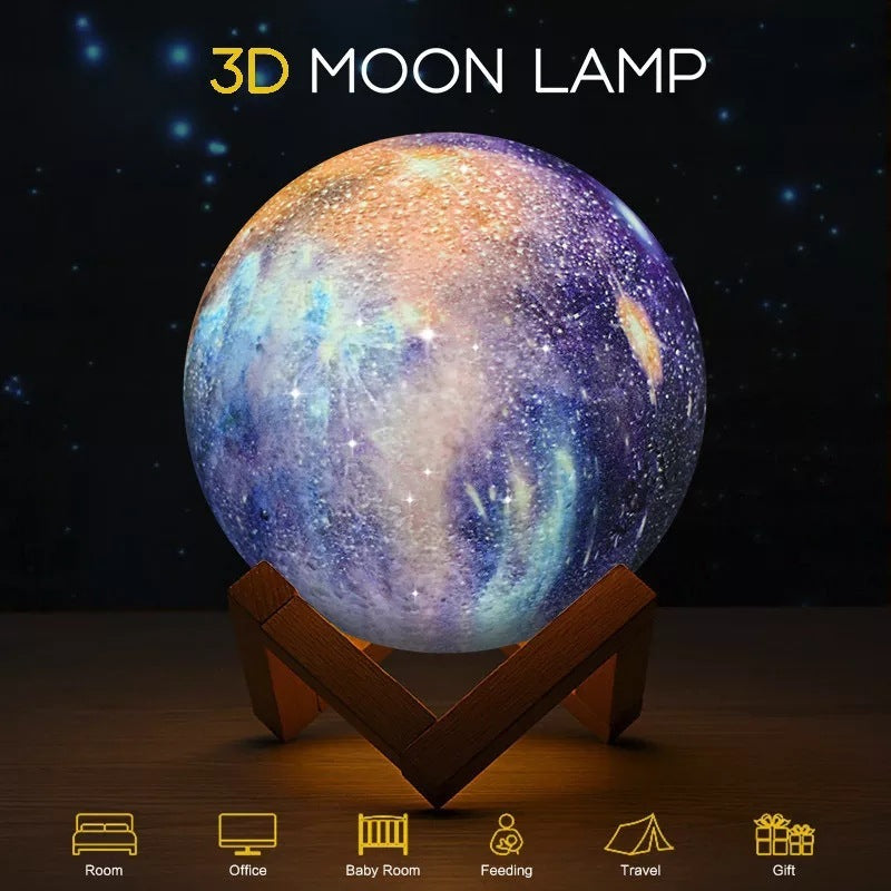 3D LED Galaxy Moon Lamp – USB Rechargeable Night Light with Remote Control