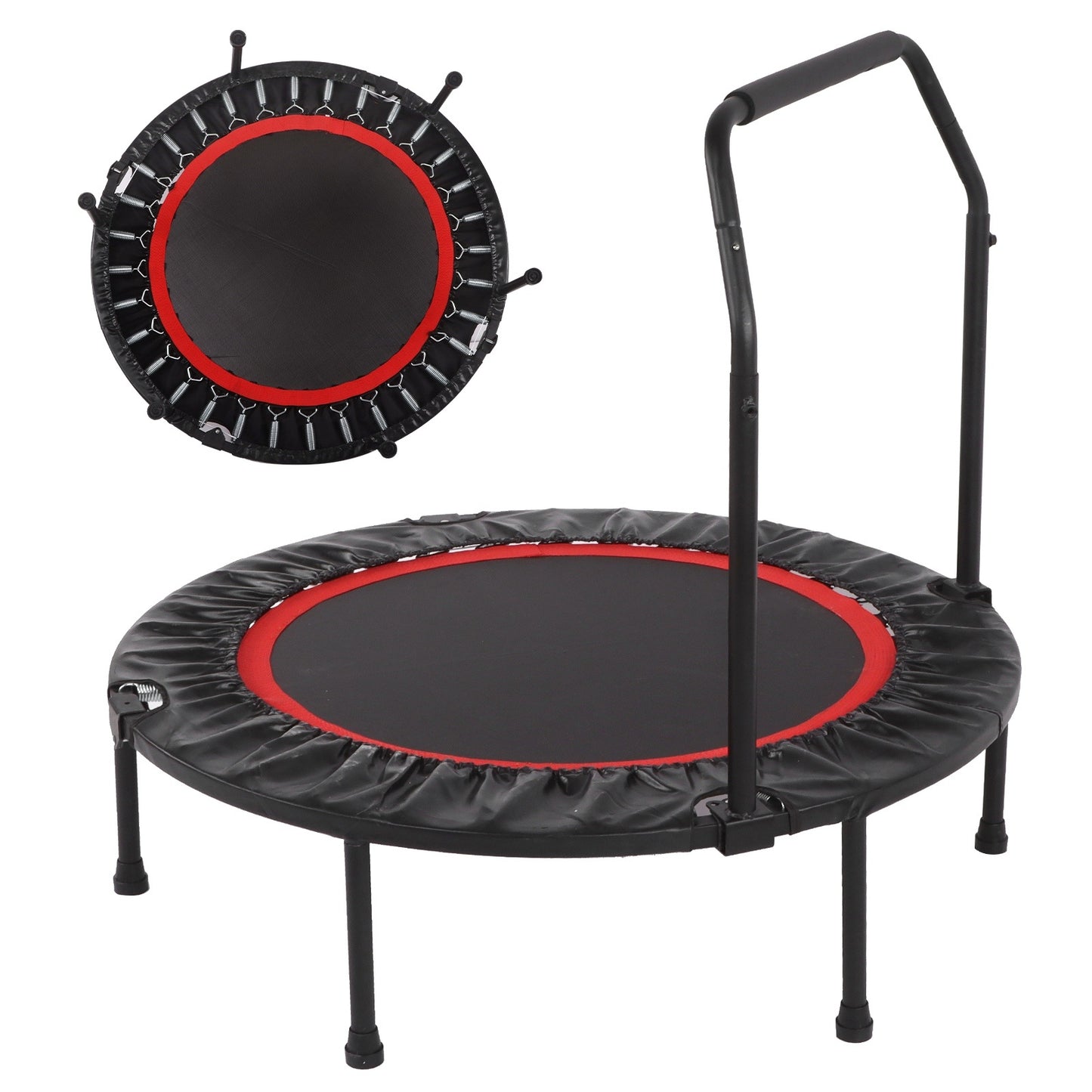 48in Folding Adult Trampoline – Fitness Rebounder with Double Adjustable Foam Armrests