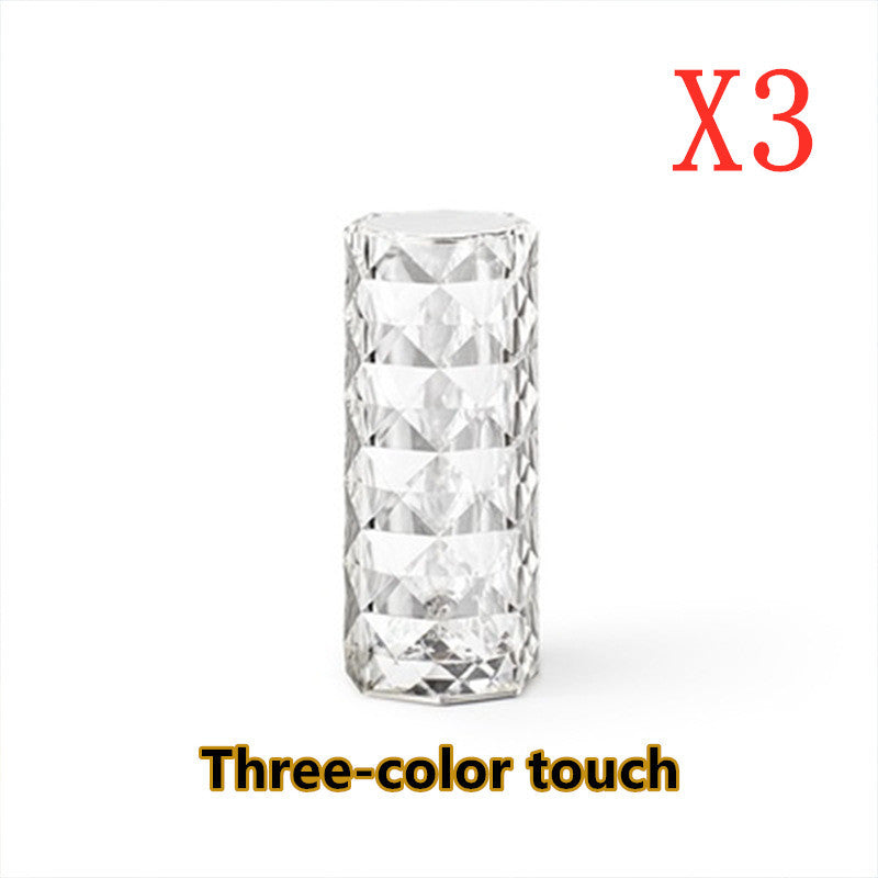 Nordic Crystal Touch Dimming USB Table Lamp – Diamond Night Light & Rose Projector