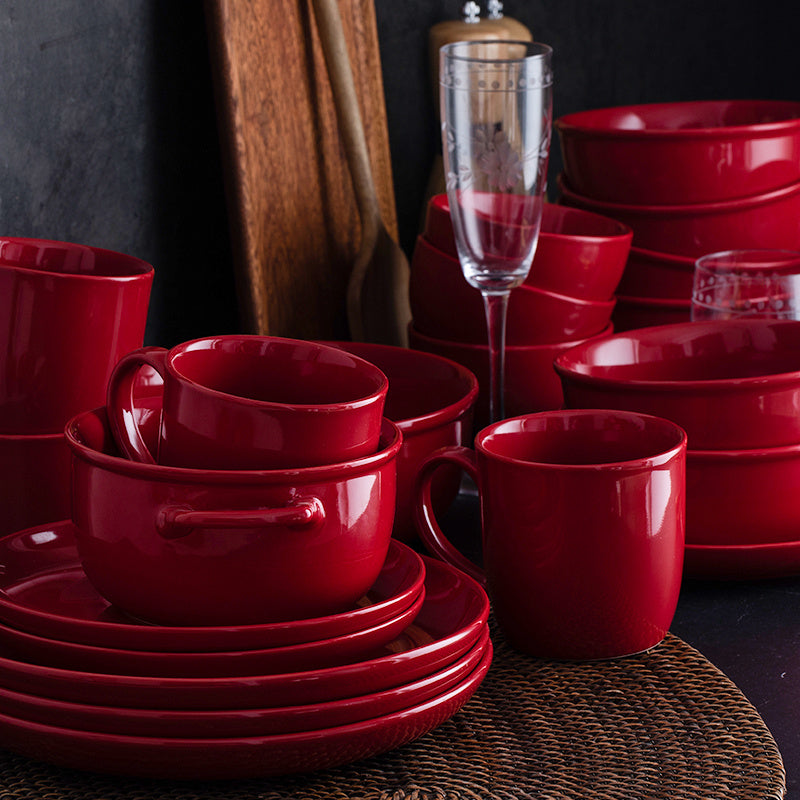 Luxury Red Glaze Ceramic Dinner Set – Elegant Porcelain Dining Collection