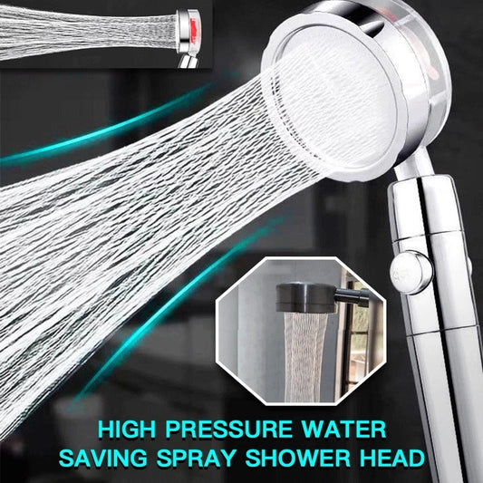 Propeller-Driven Turbocharged Shower Head – High-Pressure Handheld Nozzle with Stop Button & Cotton Filter