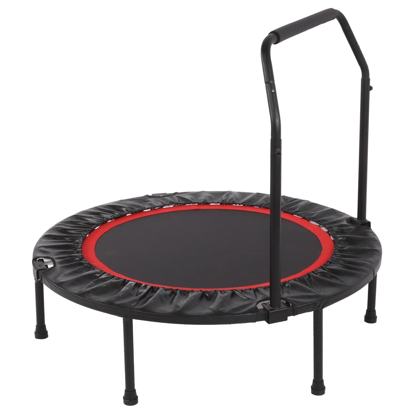 48in Folding Adult Trampoline – Fitness Rebounder with Double Adjustable Foam Armrests