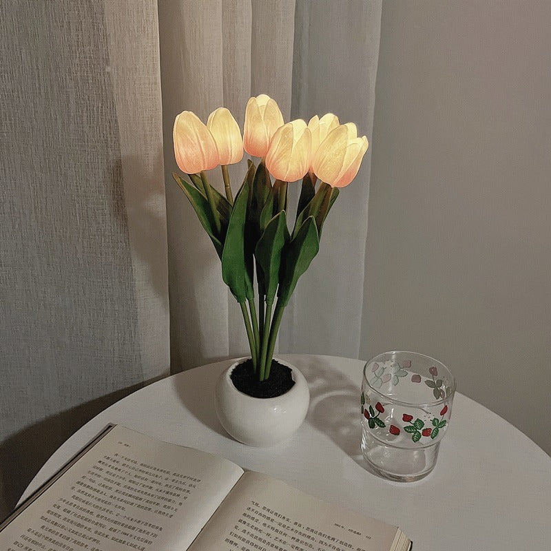 LED Tulip Flower Night Light – Elegant Artificial Potted Lamp for Home Décor & Gifts