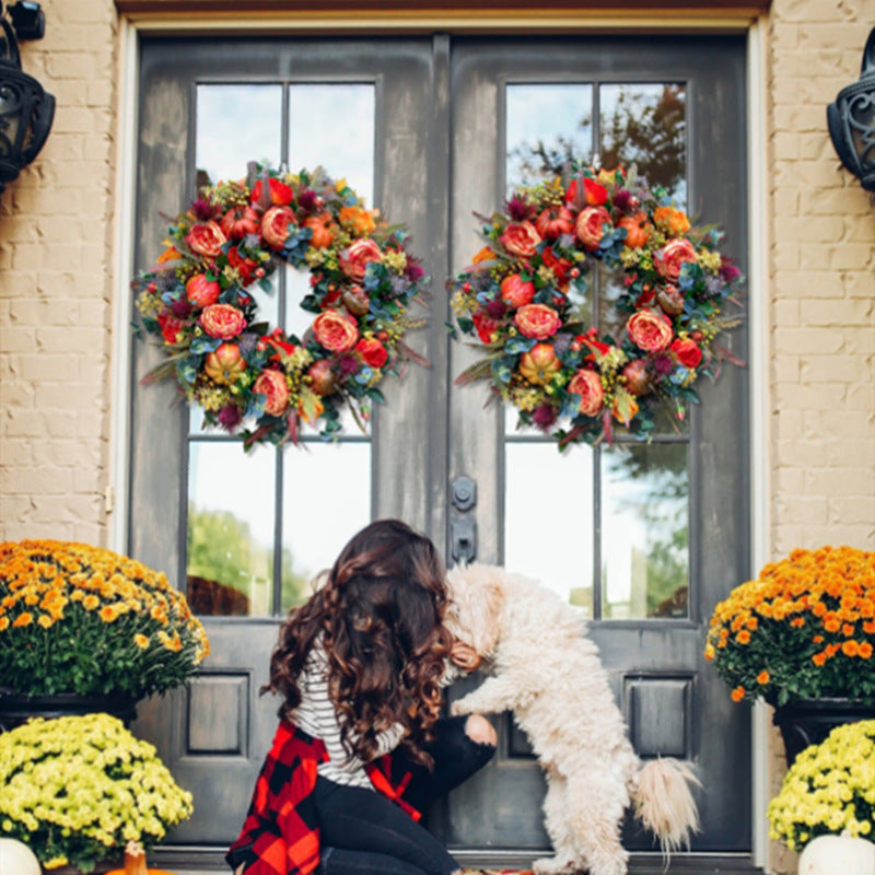 Autumn Peony & Pumpkin Wreath – Festive Halloween Home Decor