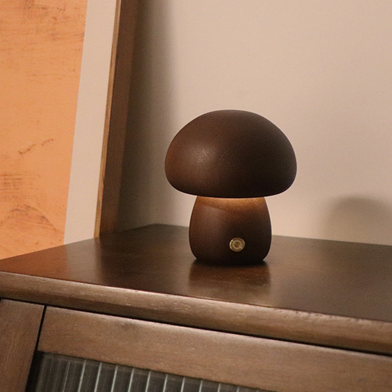 Wooden Mushroom LED Night Light – Touch Control Bedside Lamp for Kids & Home Decor