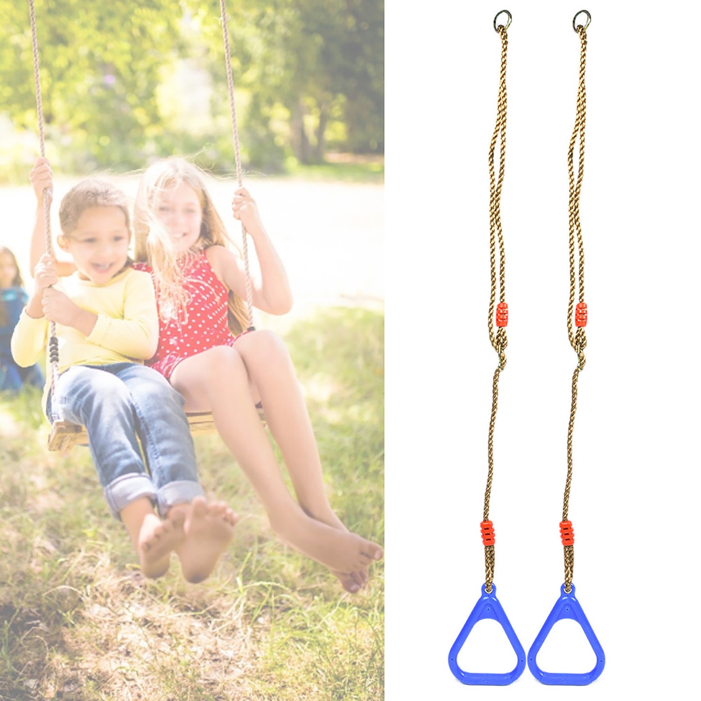 Adjustable Children’s Swing Rings – Blue Hanging Gym Rings with Rope for Fitness & Play