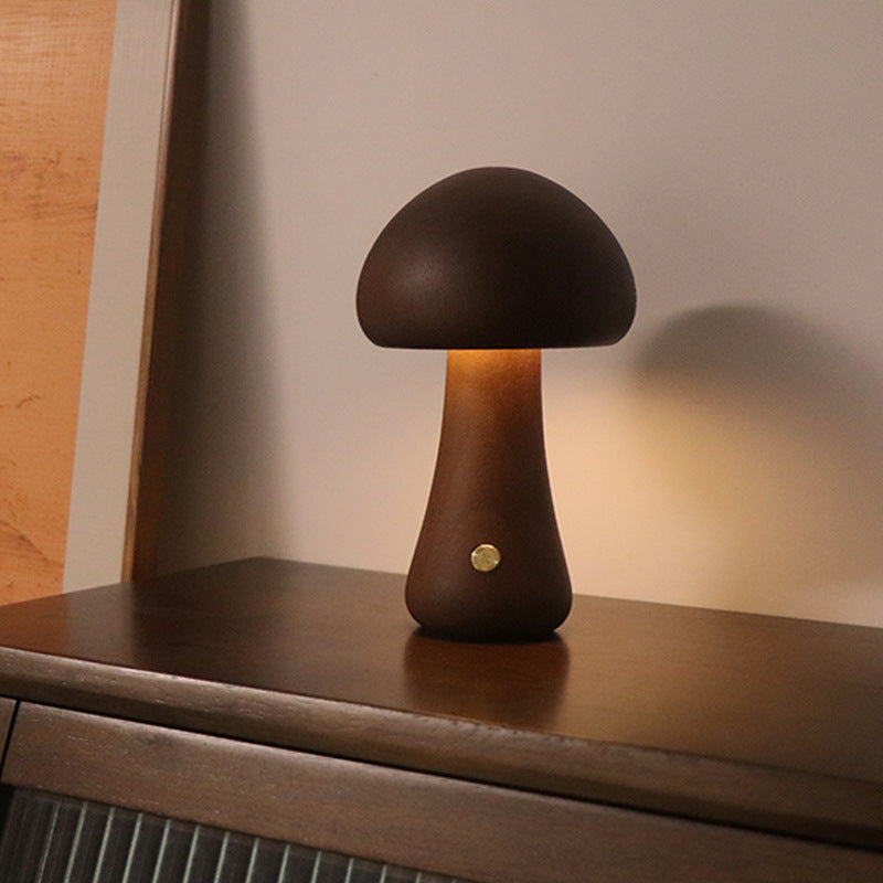 Wooden Mushroom LED Night Light – Touch Control Bedside Lamp for Kids & Home Decor