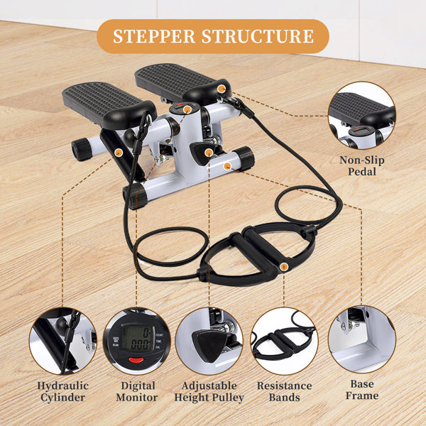 Mini Stepper with Resistance Bands & LCD Display – Compact Home Fitness Trainer