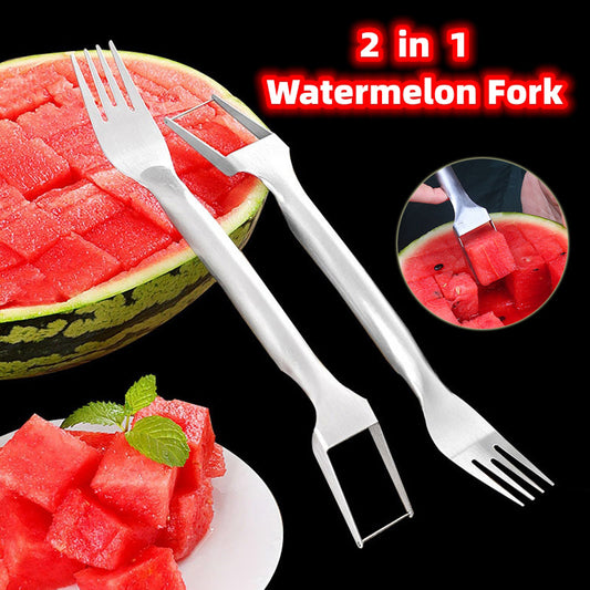 2-in-1 Watermelon Fork & Slicer – Stainless Steel Multi-Purpose Fruit Cutter