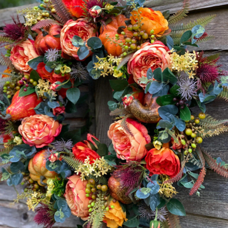 Autumn Peony & Pumpkin Wreath – Festive Halloween Home Decor