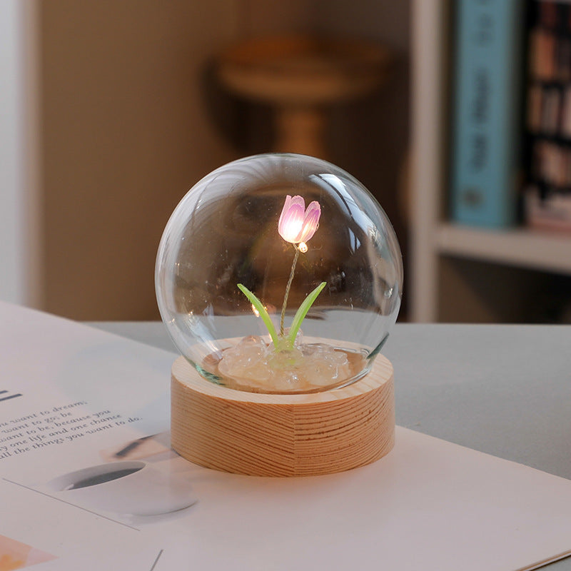 Artificial Tulip Flower LED Night Lamp – Handmade Beauty for Your Bedroom Decor