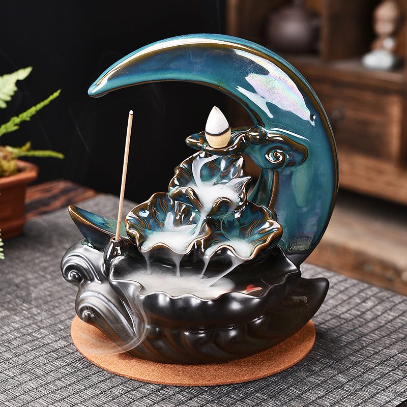 Moon Backflow Incense Burner – Mystical Smoke Waterfall Holder for Home Decor