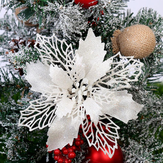 Glitter Artificial Christmas Flowers – Festive Tree & Home Decorations