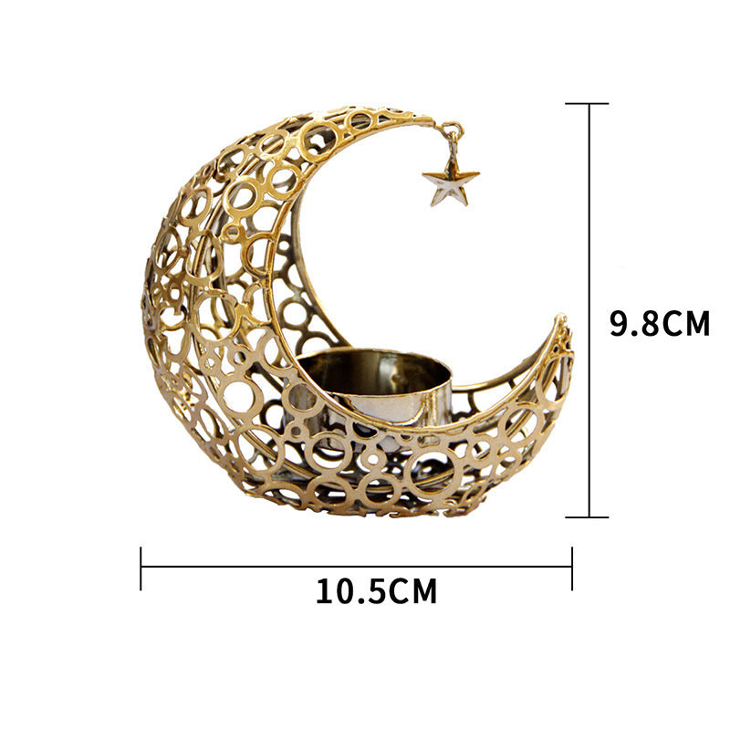 Light Luxury Crescent Moon Star Candle Holder – Elegant Black & Gold Metal Decor