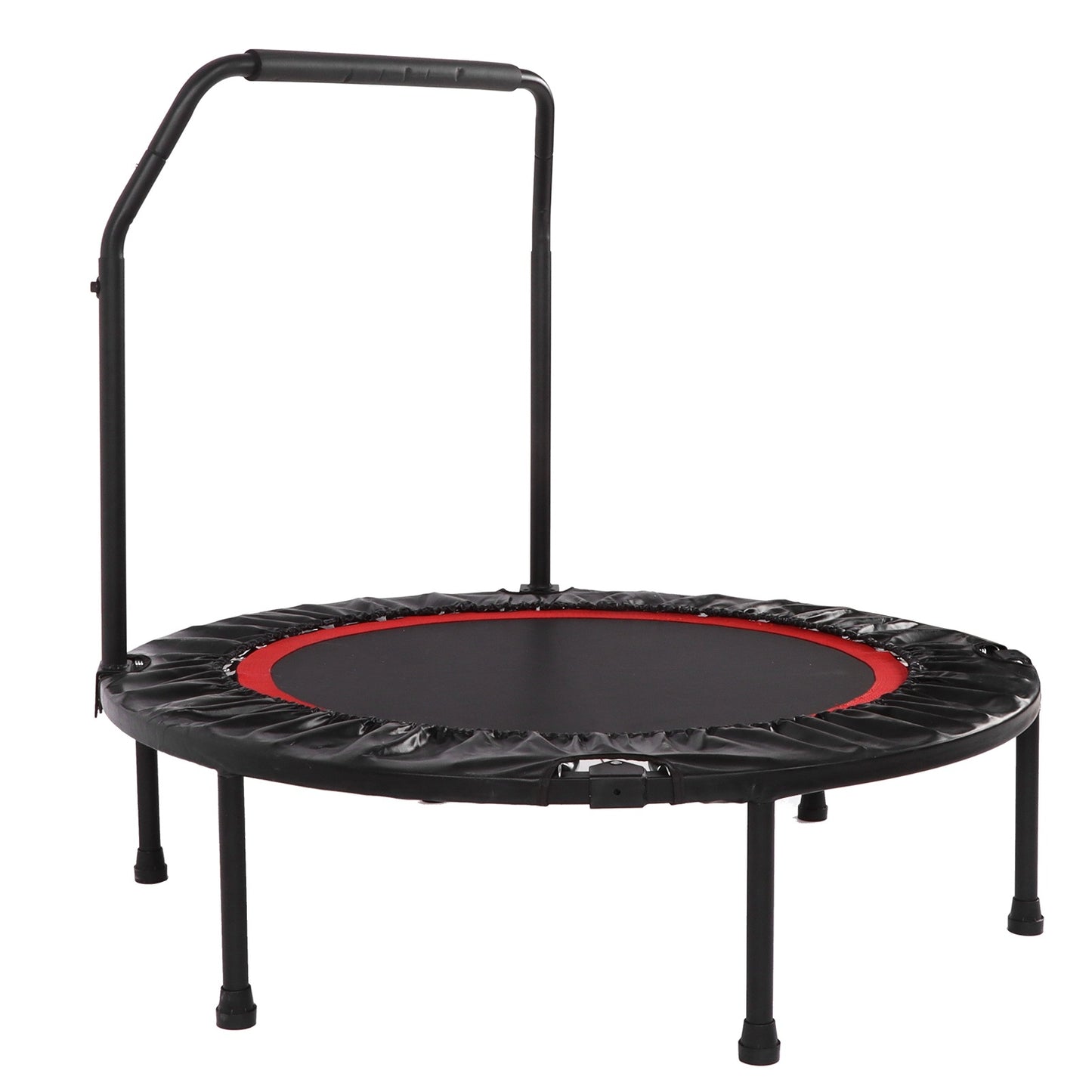 48in Folding Adult Trampoline – Fitness Rebounder with Double Adjustable Foam Armrests