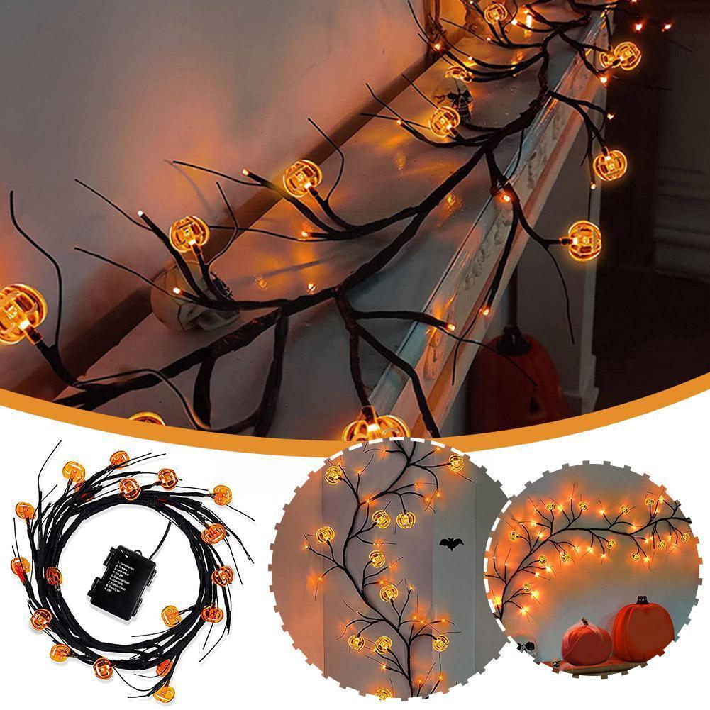 Halloween LED Willow Vine String Lights – Bat & Pumpkin Decor for Indoor & Outdoor Parties