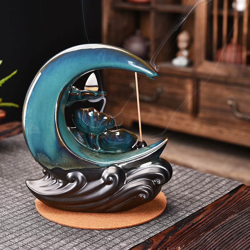 Moon Backflow Incense Burner – Mystical Smoke Waterfall Holder for Home Decor