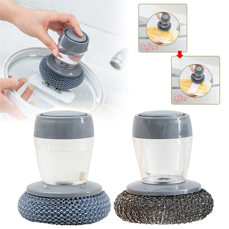 Soap Dispensing Palm Brush – Push-Type Kitchen Scrubber for Easy Cleaning