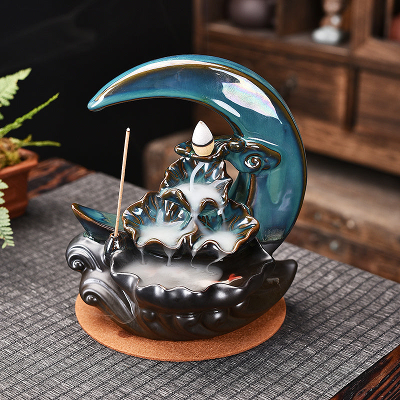 Moon Backflow Incense Burner – Mystical Smoke Waterfall Holder for Home Decor