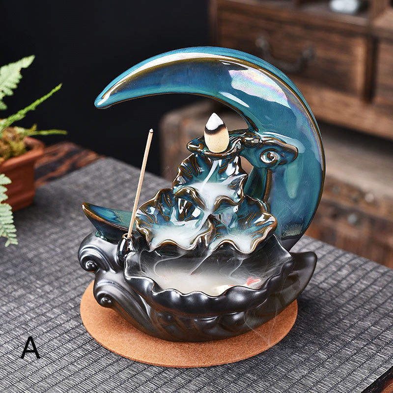 Moon Backflow Incense Burner – Mystical Smoke Waterfall Holder for Home Decor