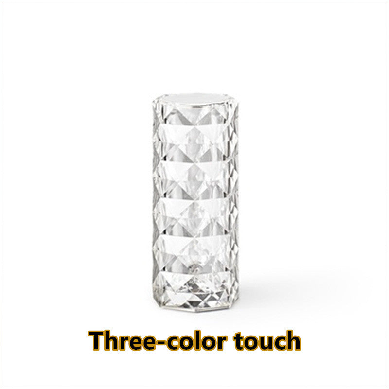 Nordic Crystal Touch Dimming USB Table Lamp – Diamond Night Light & Rose Projector