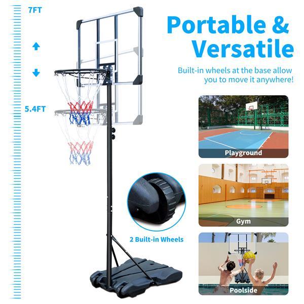 Adjustable Basketball Hoop Stand – 5.6 to 7 Feet with 32-Inch Backboard & Wheels