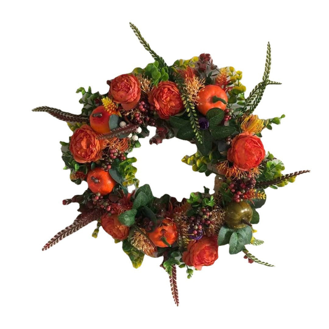 Autumn Peony & Pumpkin Wreath – Festive Halloween Home Decor