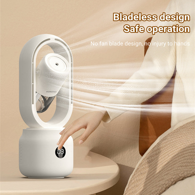 Portable USB Rechargeable Bladeless Fan – Water-Cooled Spray Mist & Air Humidifier