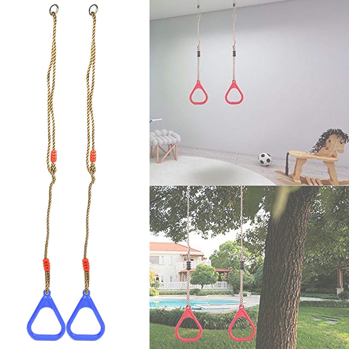 Adjustable Children’s Swing Rings – Blue Hanging Gym Rings with Rope for Fitness & Play