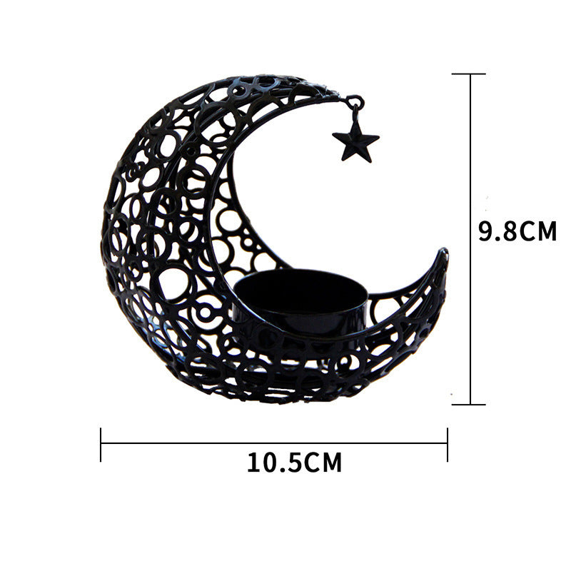 Light Luxury Crescent Moon Star Candle Holder – Elegant Black & Gold Metal Decor