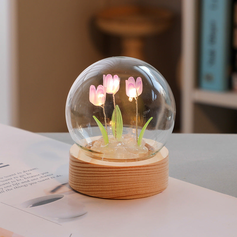 Artificial Tulip Flower LED Night Lamp – Handmade Beauty for Your Bedroom Decor