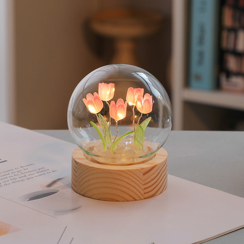 Artificial Tulip Flower LED Night Lamp – Handmade Beauty for Your Bedroom Decor