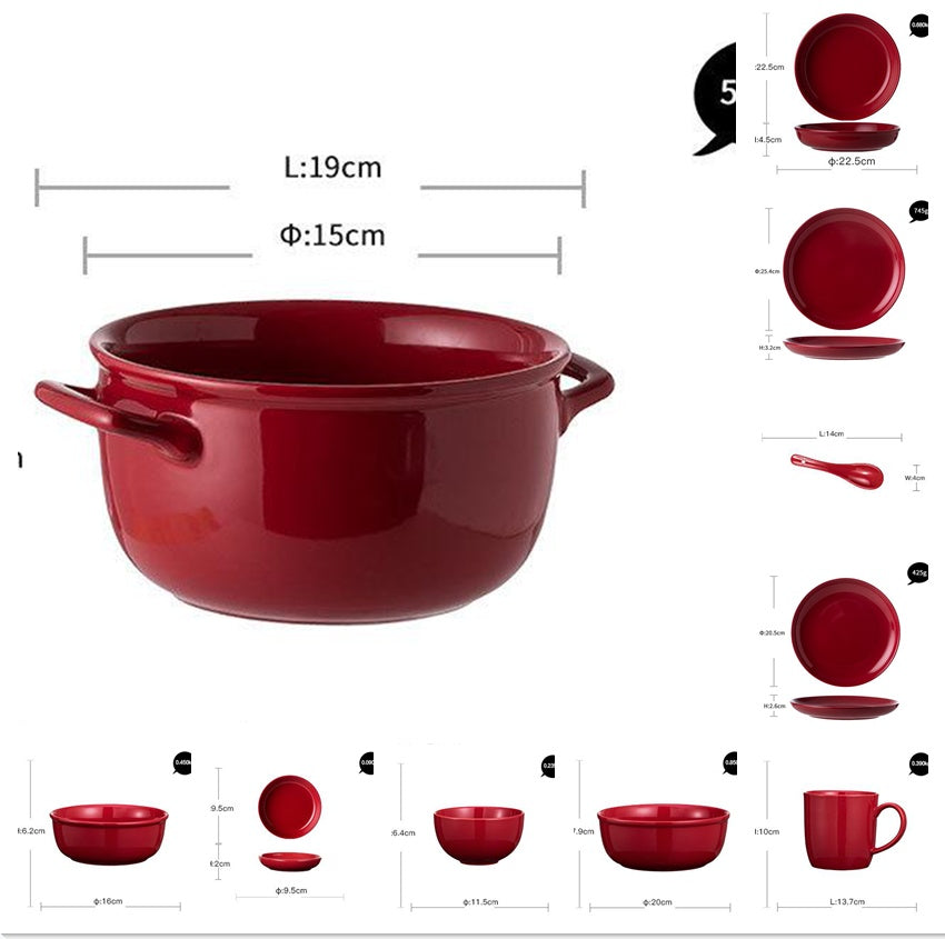 Luxury Red Glaze Ceramic Dinner Set – Elegant Porcelain Dining Collection