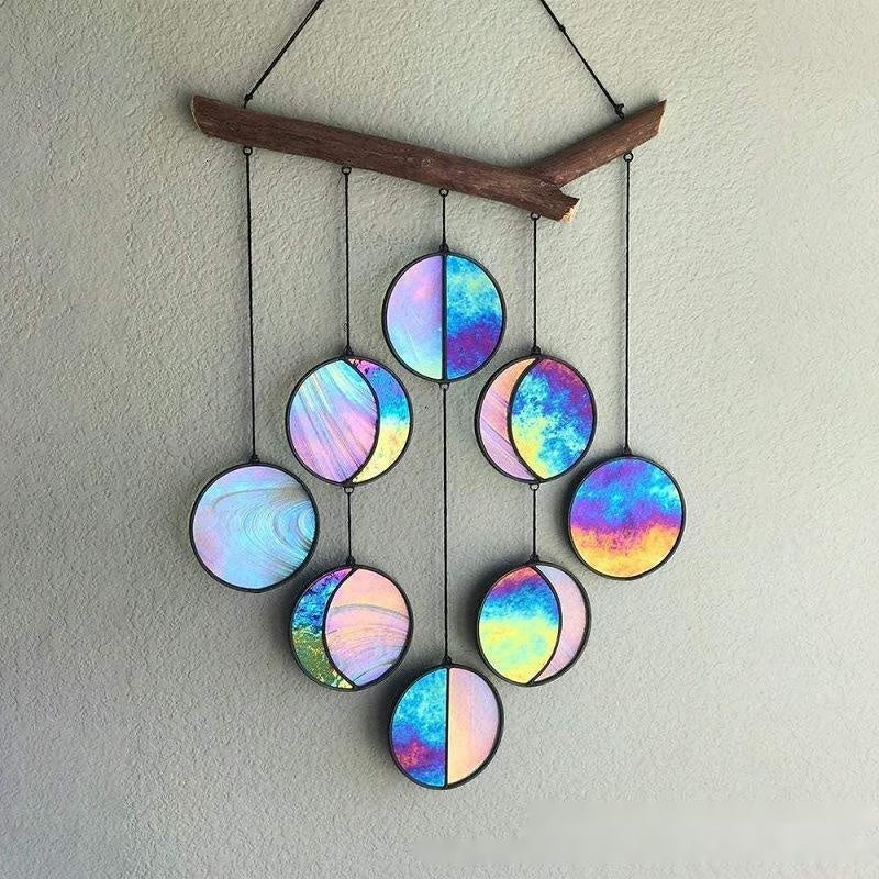 Rainbow Moon Phase Hanging Art – Boho Wall Decor