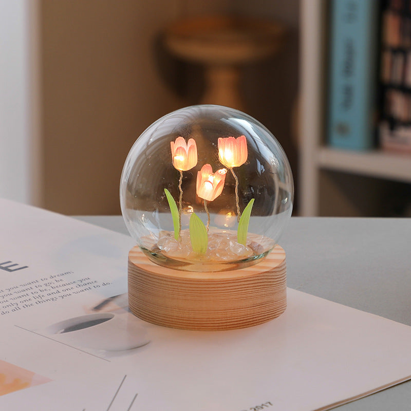 Artificial Tulip Flower LED Night Lamp – Handmade Beauty for Your Bedroom Decor