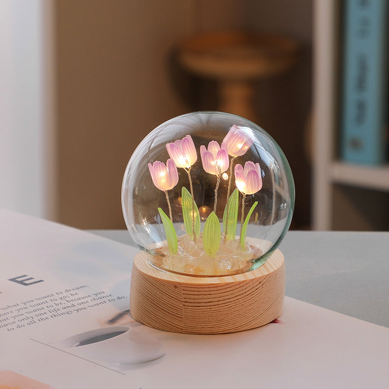 Artificial Tulip Flower LED Night Lamp – Handmade Beauty for Your Bedroom Decor