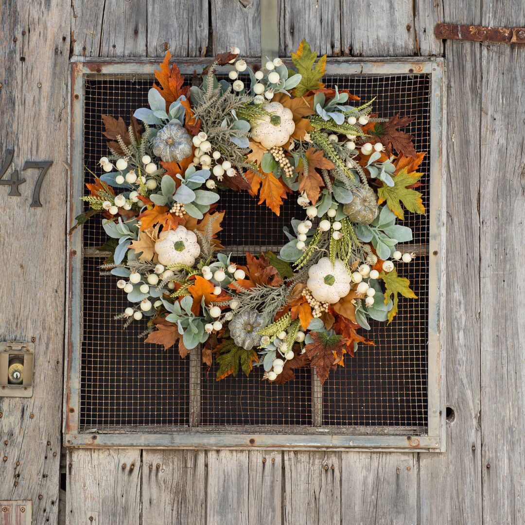 Autumn Pumpkin & Frosted Leaf Garland – Festive Halloween & Thanksgiving Decor