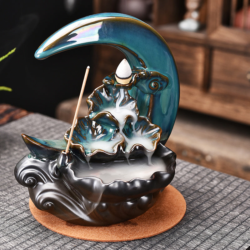 Moon Backflow Incense Burner – Mystical Smoke Waterfall Holder for Home Decor