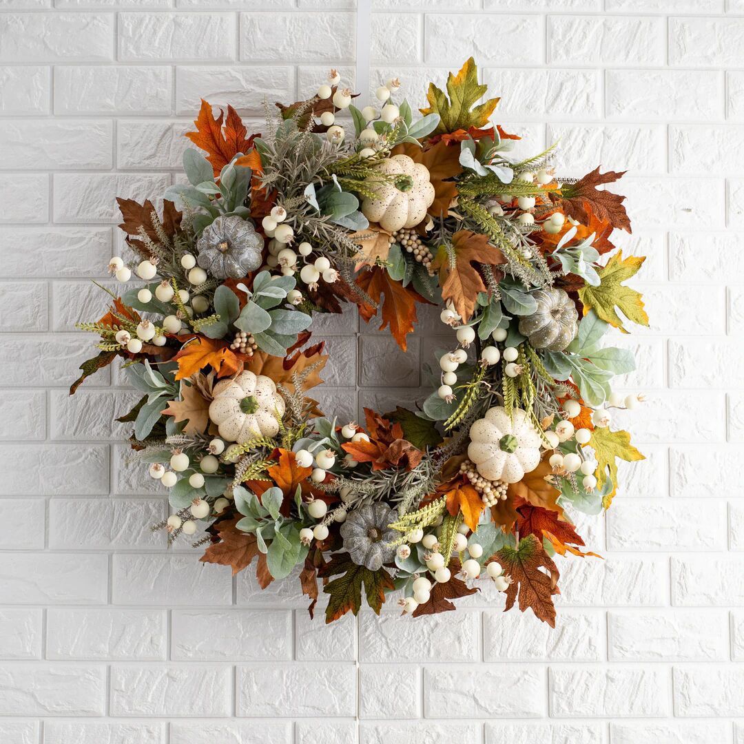 Autumn Pumpkin & Frosted Leaf Garland – Festive Halloween & Thanksgiving Decor