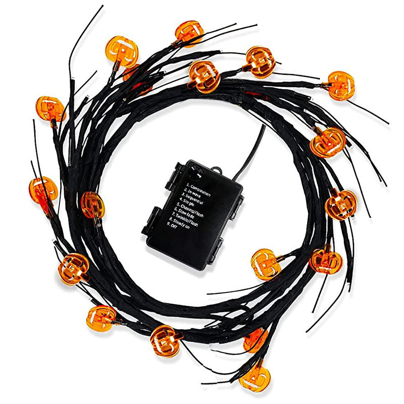 Halloween LED Willow Vine String Lights – Bat & Pumpkin Decor for Indoor & Outdoor Parties