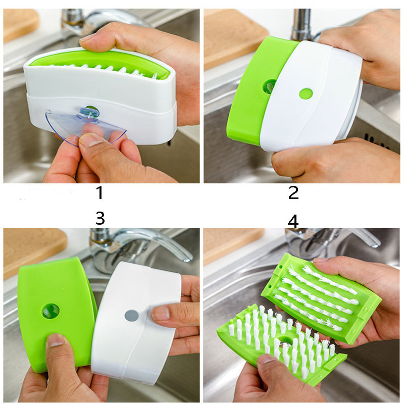 Multi-Function Kitchen Cleaning Brush – Suction Cup Knife, Fork & Vegetable Scrubber