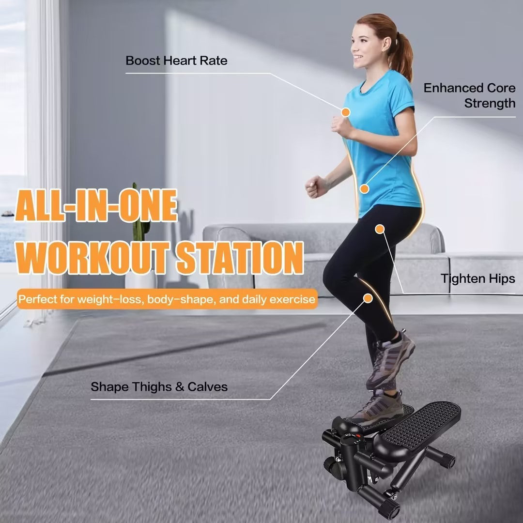 Space-Saving Mini Stair Stepper with Resistance Bands – 330LBS Capacity for Home & Office Workouts