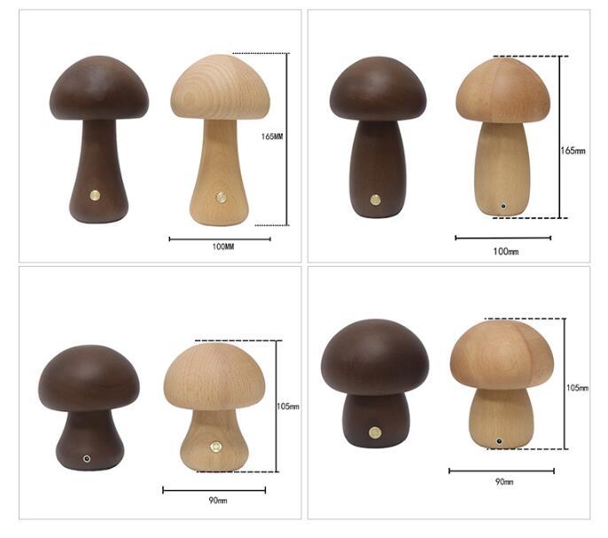 Wooden Mushroom LED Night Light – Touch Control Bedside Lamp for Kids & Home Decor