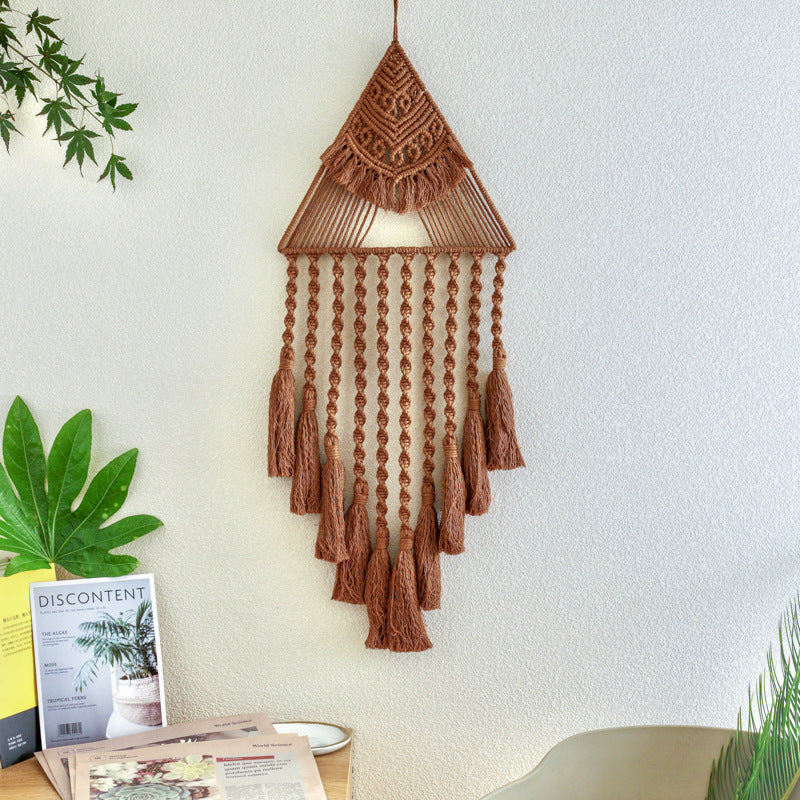 Handwoven Triangle Dream Catcher Pendant – Boho Home Decor Charm