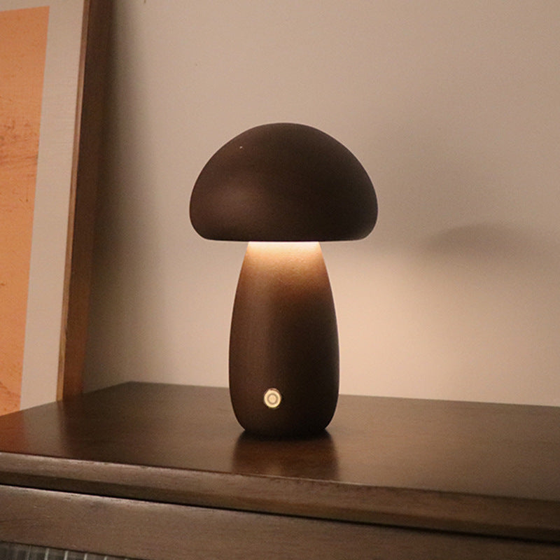 Wooden Mushroom LED Night Light – Touch Control Bedside Lamp for Kids & Home Decor