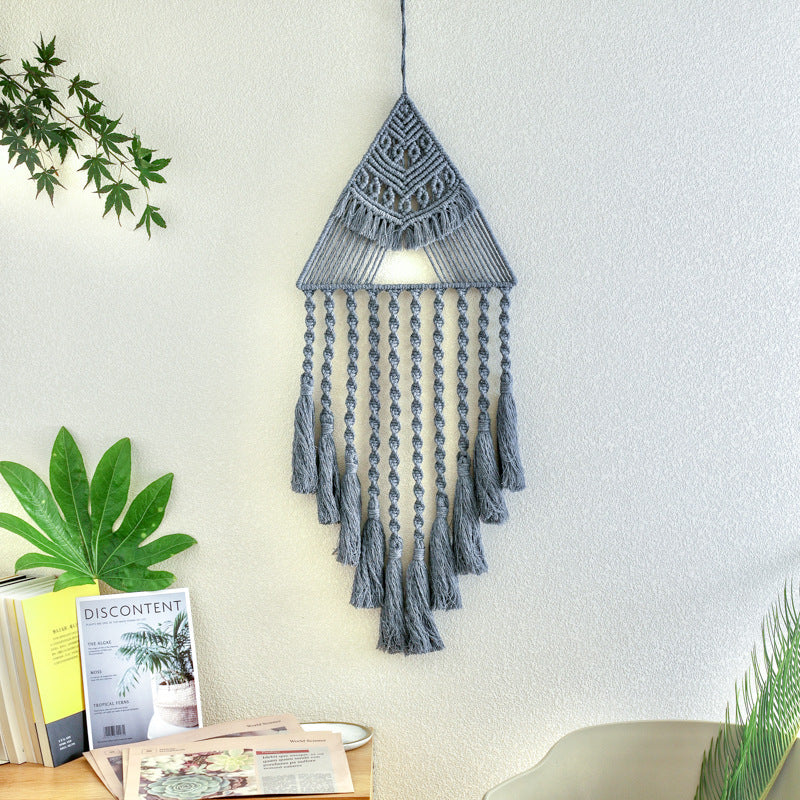 Handwoven Triangle Dream Catcher Pendant – Boho Home Decor Charm